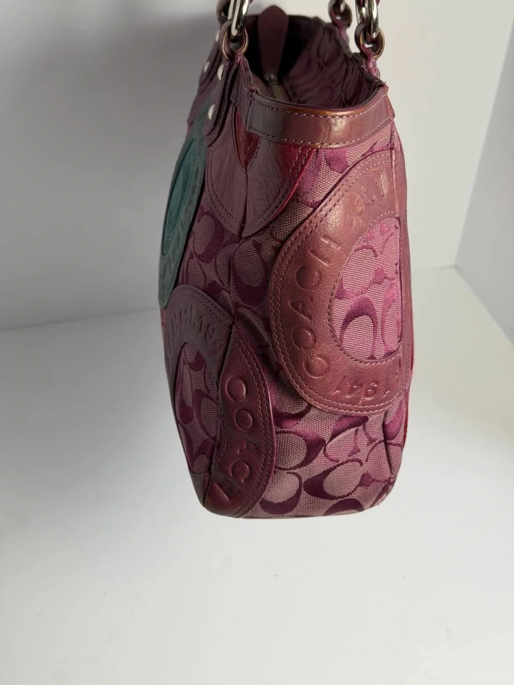 Vintage Coach Circle Patchwork East-West Plum Tote Bag